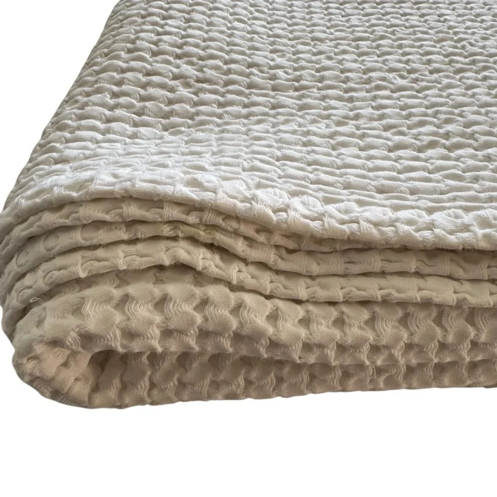 Piscatextil White 100% Cotton Bedspread Coverlet Textured Waffle King 100 X 114